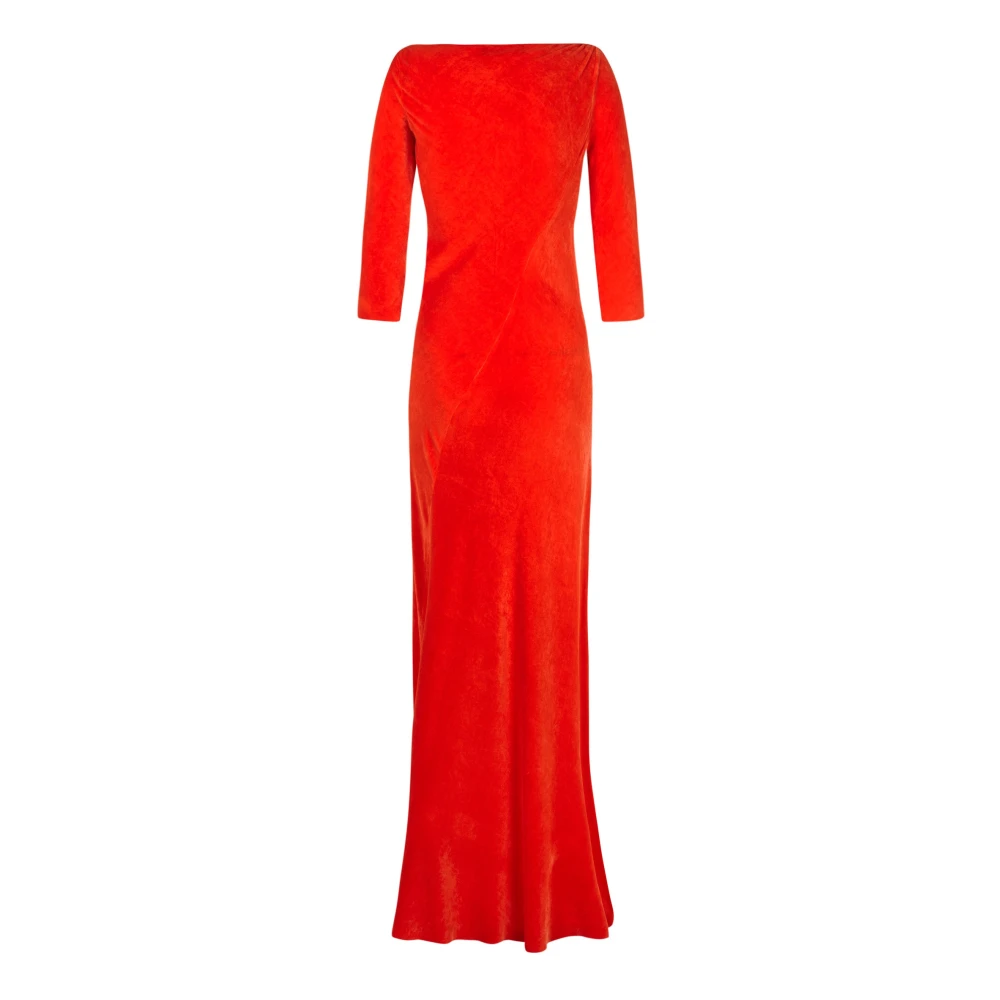 Cortana Rode Fluweel Lange Jurk Boothals Red Dames