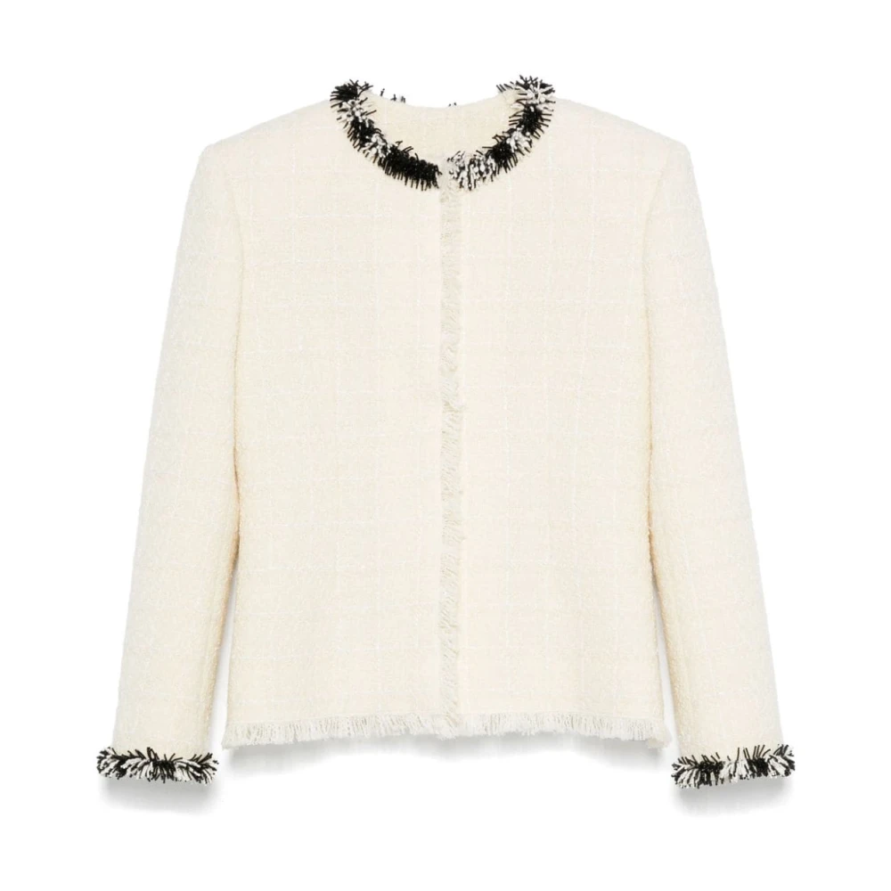Givenchy Beige Tweed Jas met Kralenversiering Beige Dames