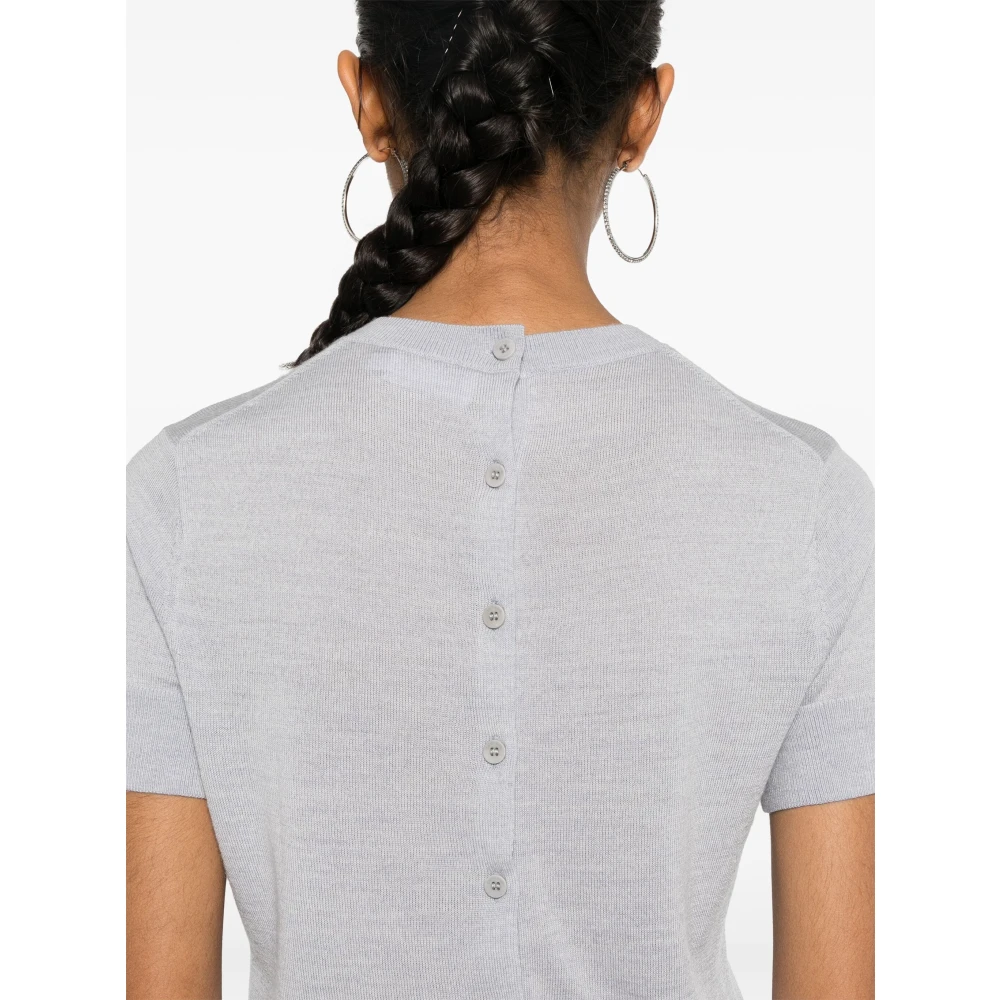 Calvin Klein Heather Merino Wool Button Sweater Gray Dames