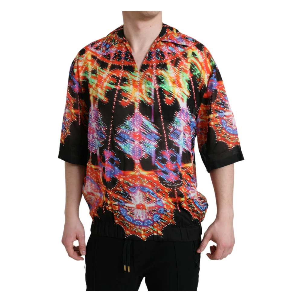 Dolce & Gabbana , Short Sleeve Shirts, Male, Multicolor, 3XS, Luminarie Print Cotton T-Shirt