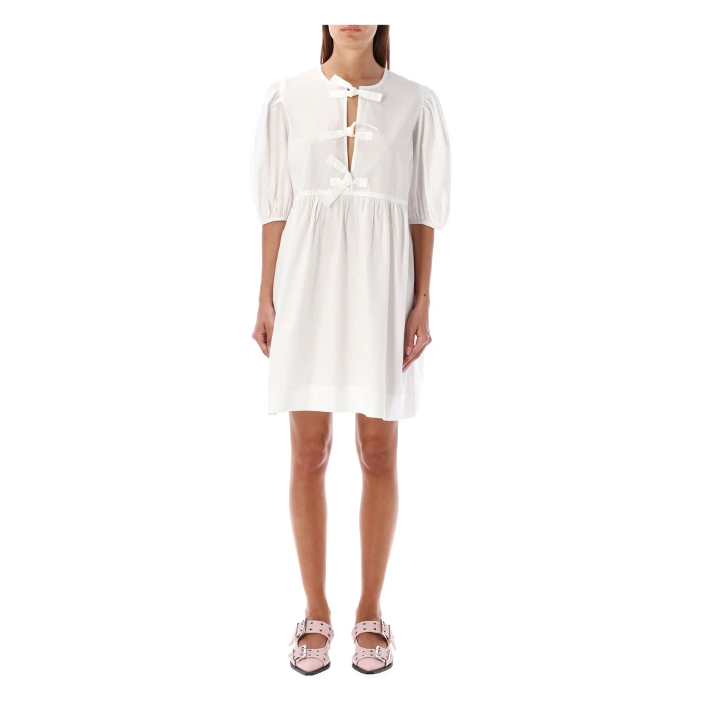 Ganni Mujer Blanco - Vestido Popelín Con Lazos - Dresses - M