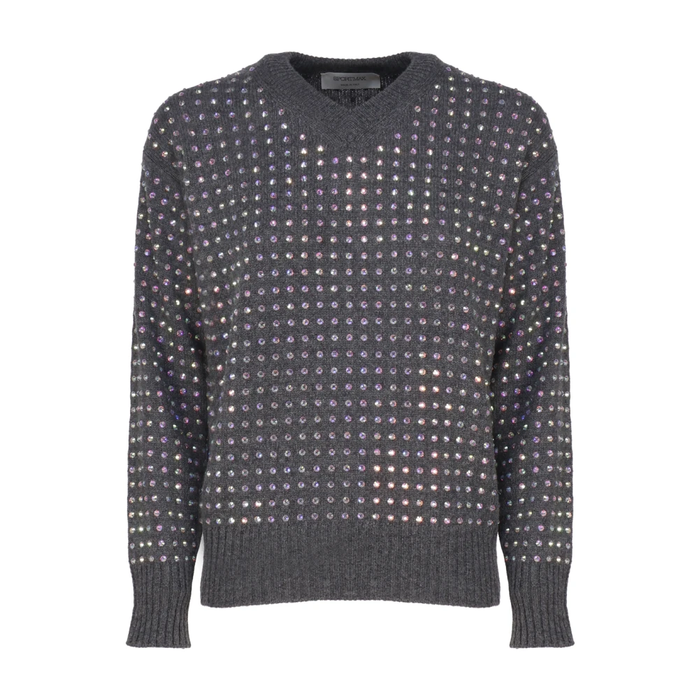 Sportmax Rhinestone Embellished Grey Sweater Gray, Dam