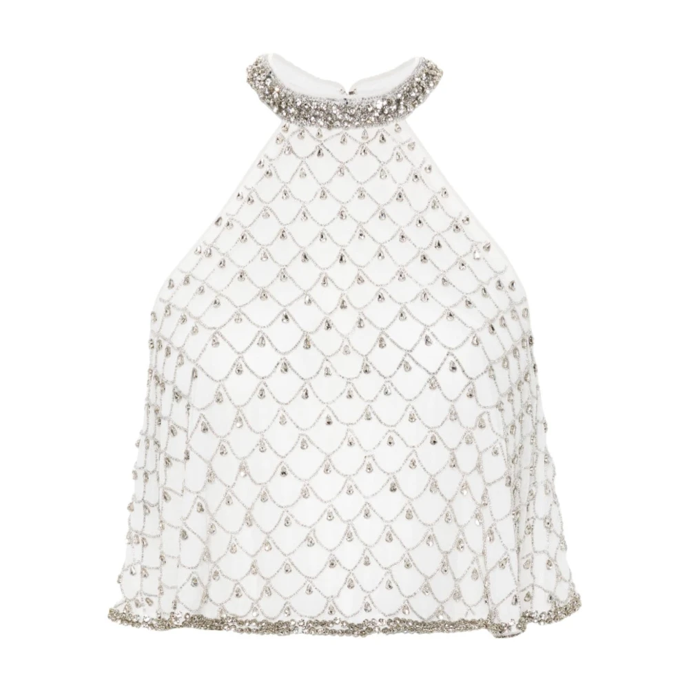 Pinko Kristall Mesh Halterneck Topp White, Dam