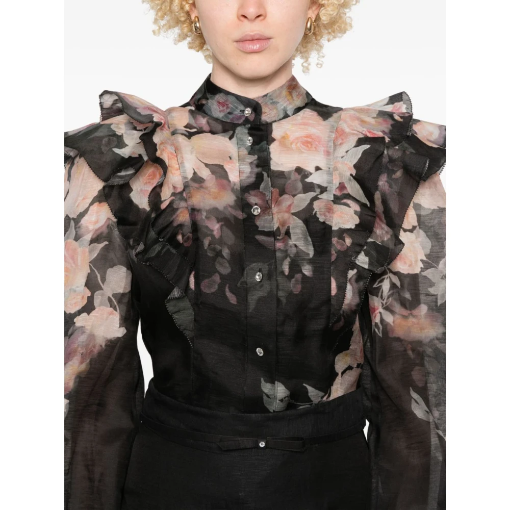 Zimmermann Zwarte Crush Bloemen Blouse Black Dames