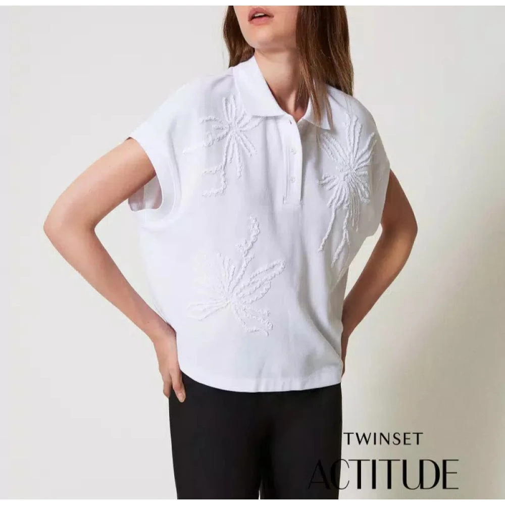 Twinset Piqué Polo Shirt met Borduursel White Dames
