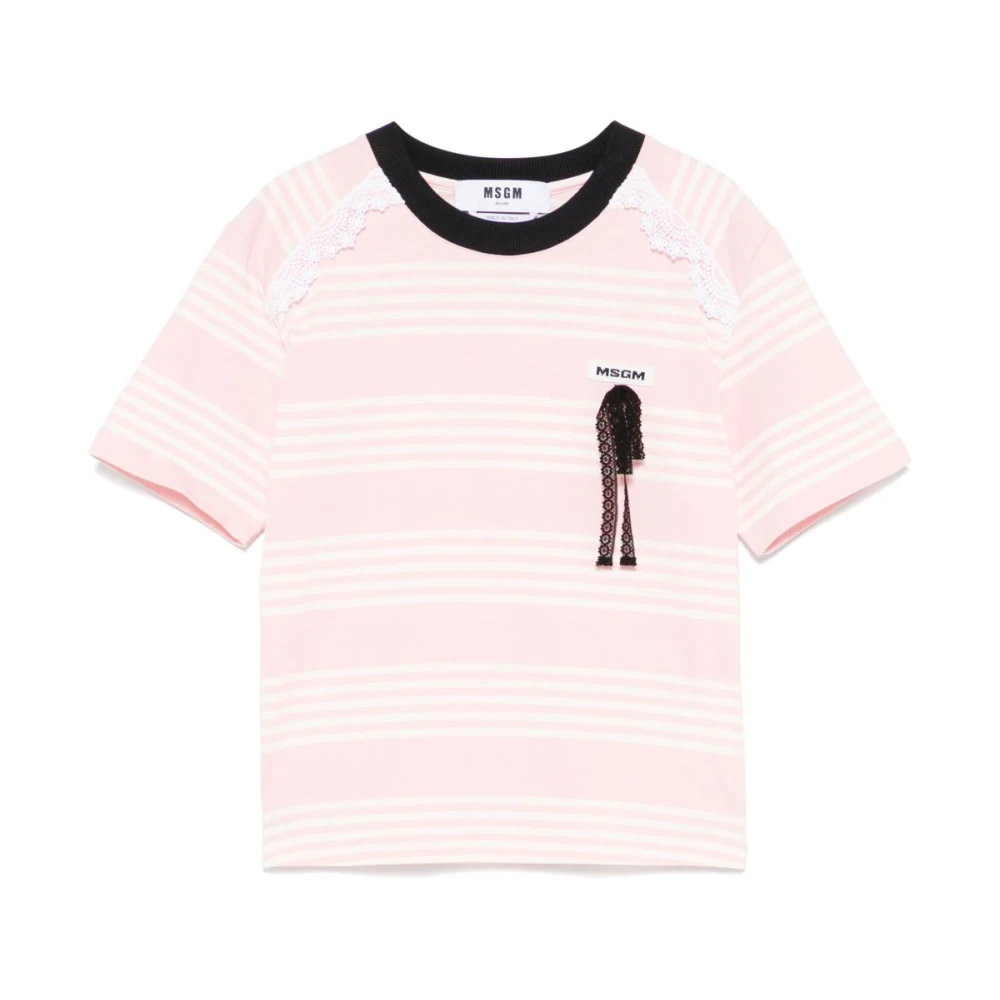 MSGM Rosa Logotyp Patch Spets T-shirt Pink, Dam