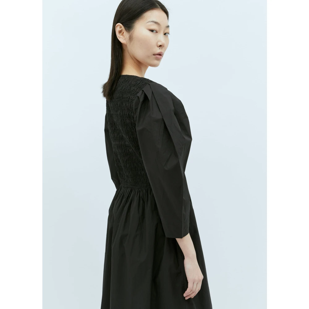 Ganni Open-Hals Midi Jurk met Ballonmouwen Black Dames