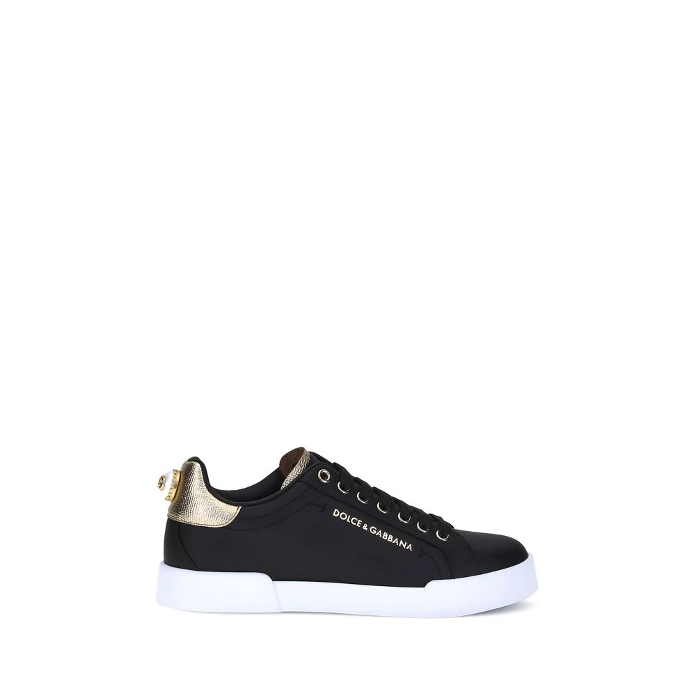 Dolce & Gabbana Women's Black Portofino Leather Trainers - Sneakers - 4 Uk - Shoes