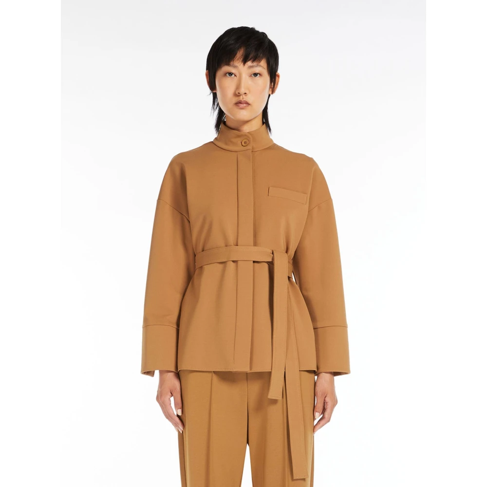 Max Mara Milano Jersey Blazer met Mandarin Kraag Brown Dames