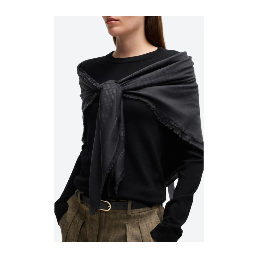 Hugo Boss Jacquard Monogram Franje Sjaal Black Dames