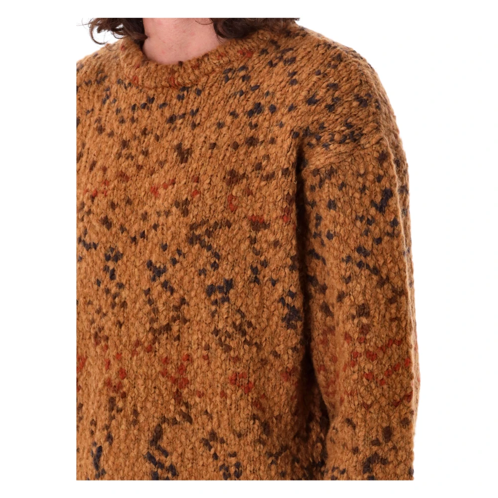 YMC You Must Create Tan Gespikkeld Gebreide Trui Aw24 Brown Heren
