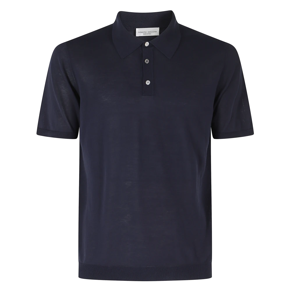 Roberto Collina Men's Blue Cotton Regular Polo - Round-Neck Knitwear - L - Knitwear