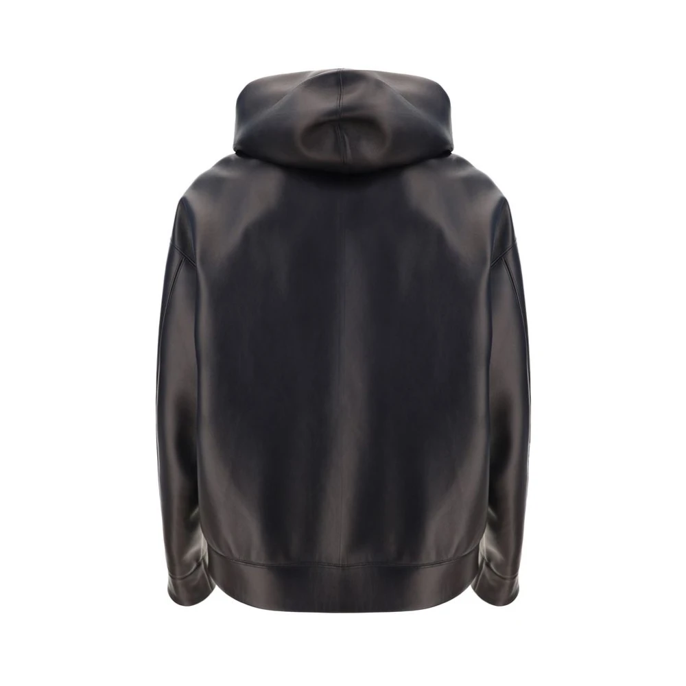 Valentino Leren jas met capuchon en rits Black Heren