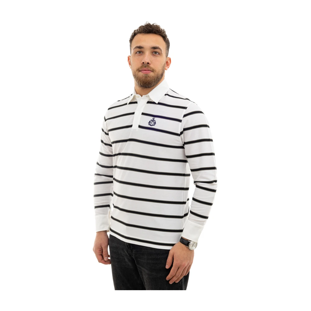 Canali Gestreept poloshirt met lange mouwen White Heren