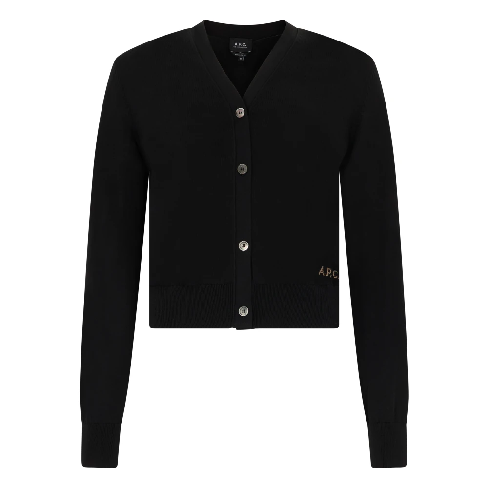 A.p.c. Women's Black Crop Cardigan In Cotton - Cardigans - M - Knitwear