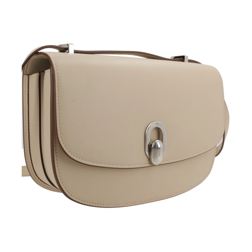 Savette Beige leren schoudertas met zilveren hardware Beige Dames