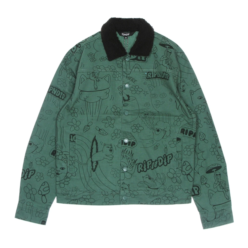 Ripndip Bosgroene Scribble Button Up Jas Green Heren