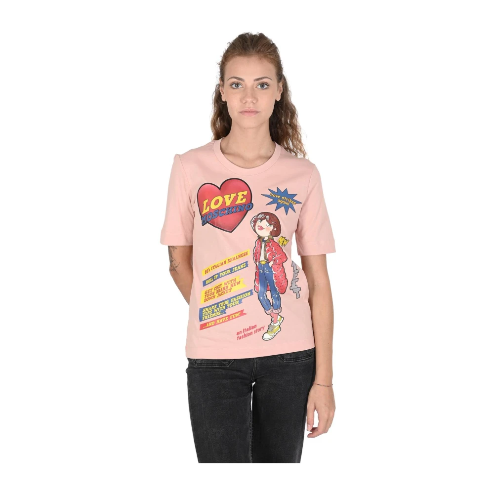 Love Moschino Women's Pink 3D M Graphic Tee Powder