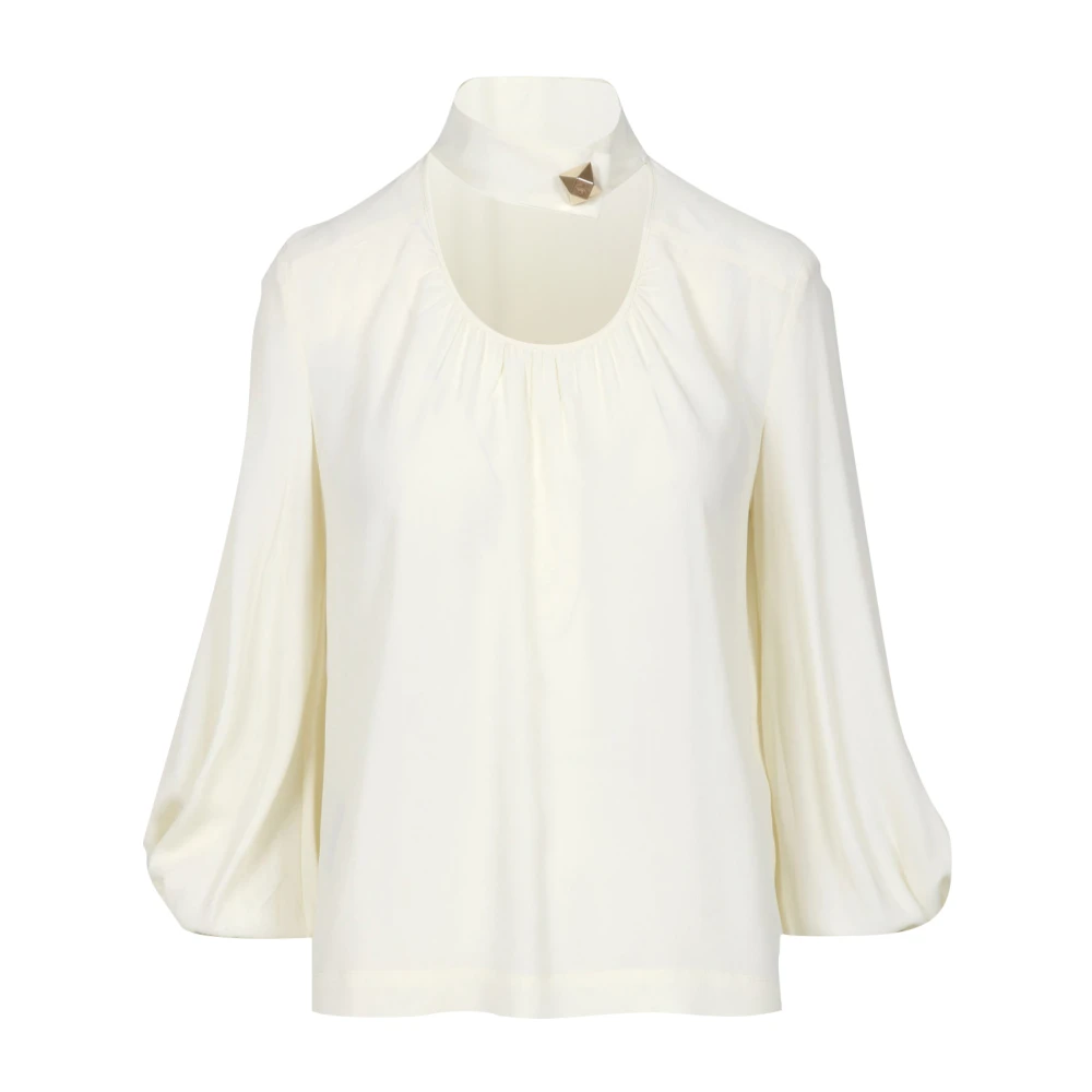 Simona Corsellini Zijden Crepé Chine Blouse met Juweelknoop White Dames