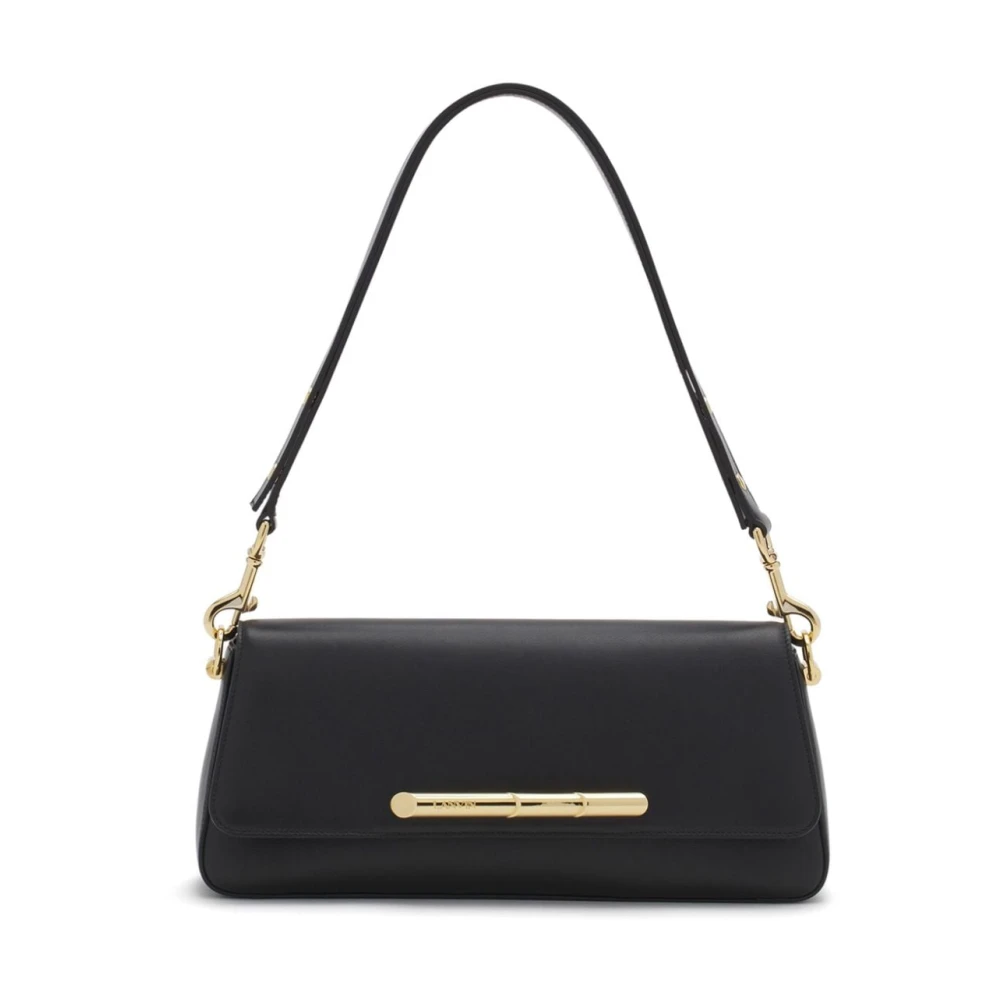 Lanvin Zwarte Leren Schoudertas met Logo Black Dames