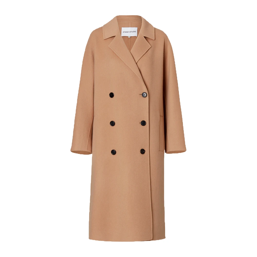 Stand Studio Women's Brown Camel Wool-Blend Coat