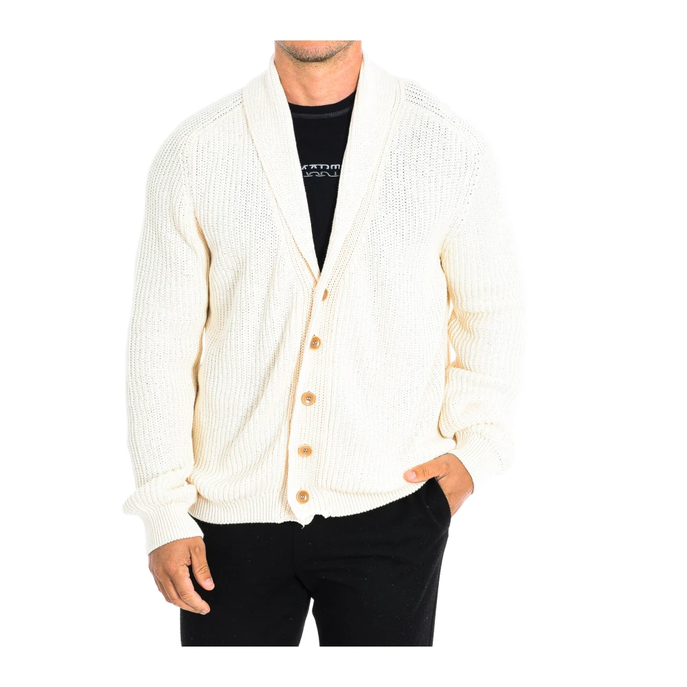 La Martina Men's Beige Cardigans, L, Long Sleeve Knit Cardigan