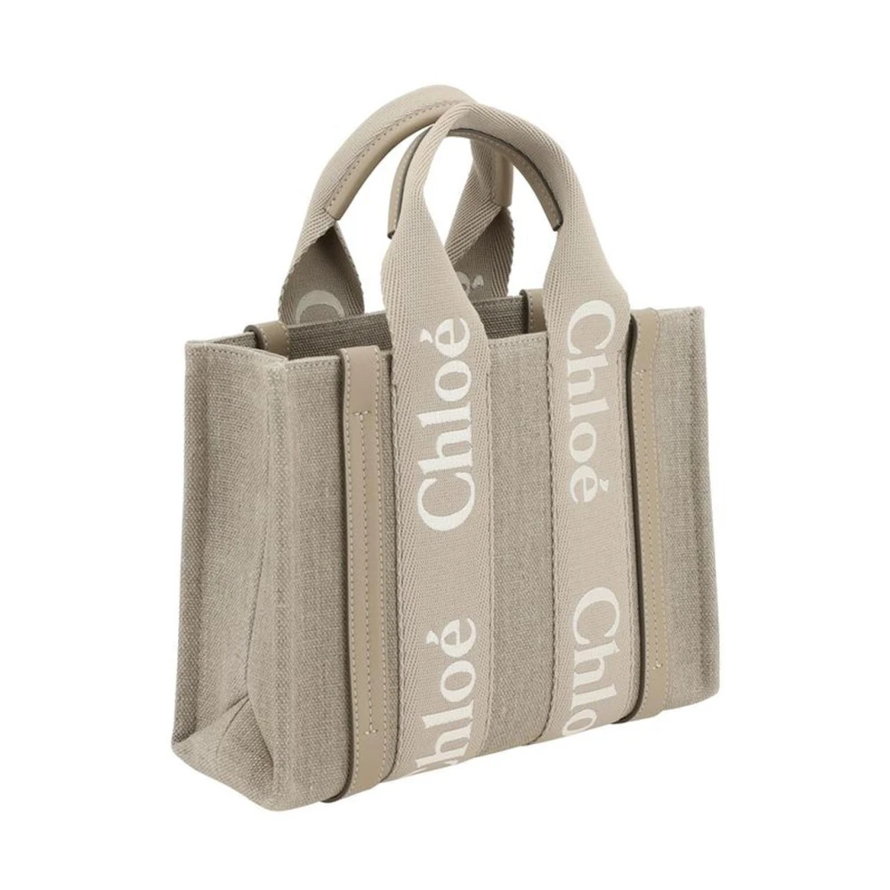 Chloé Linnen handtas met leren details Beige Dames