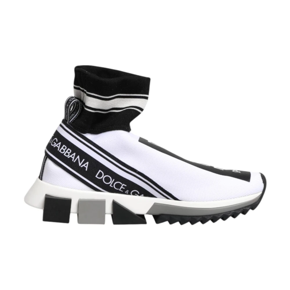 Dolce & Gabbana Women's Black Sneakers, 3 Uk, White Slip-On Trainers With Ridged Sole