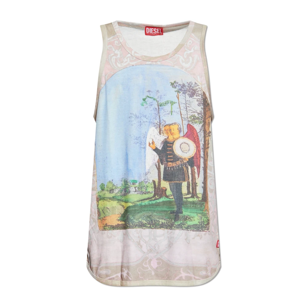 Diesel Mannelijk Roze Geribbelde Top T-Aly