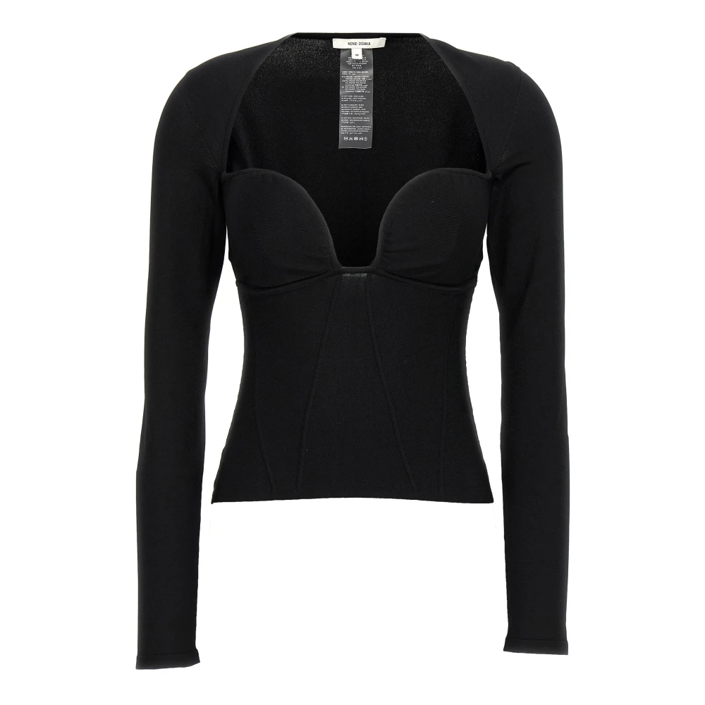 Nensi Dojaka Black Long Sleeve T-Shirts, Female, L, Bustier Top