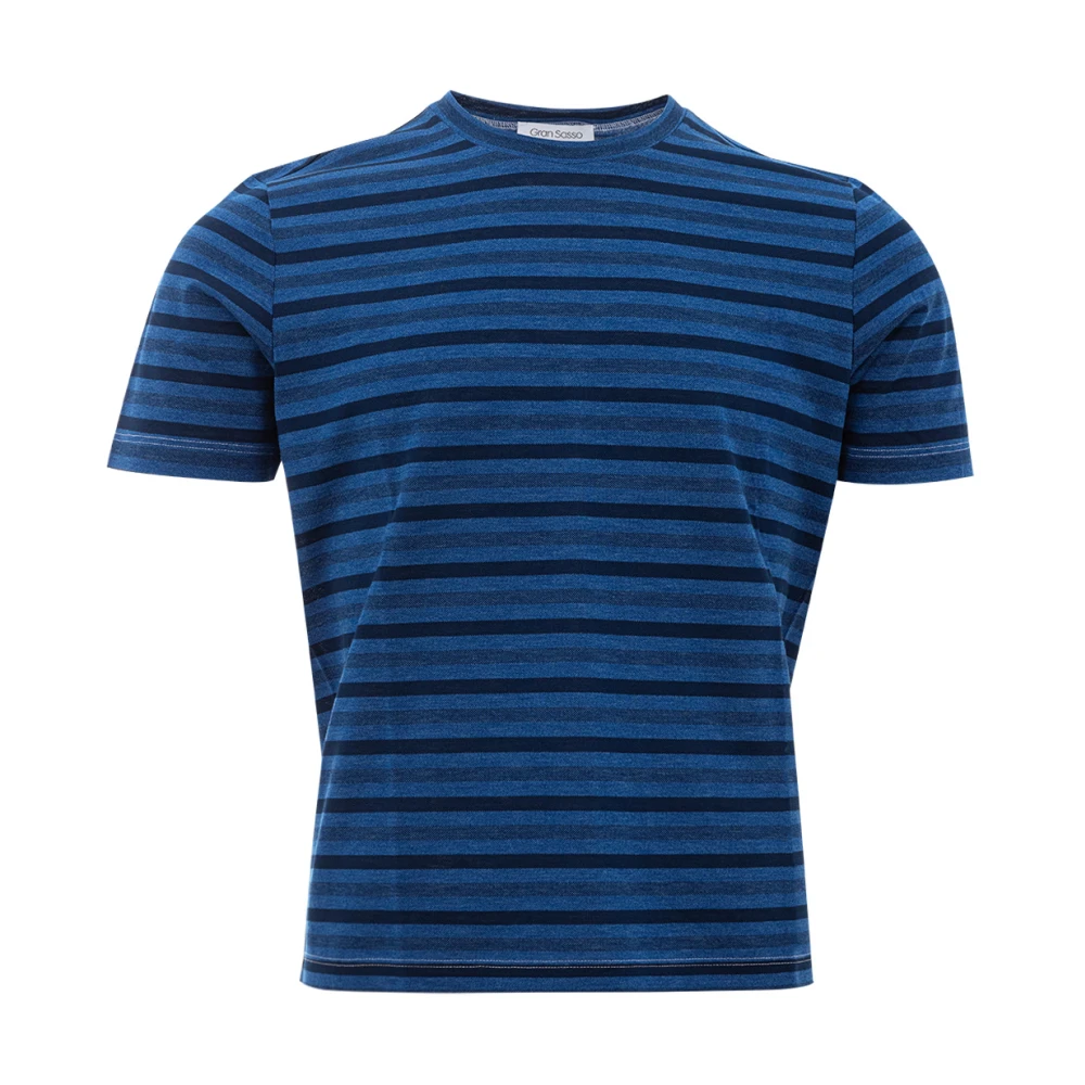 Gran Sasso Blauw Gestreept Katoenen T-Shirt Regular Fit Blue Heren
