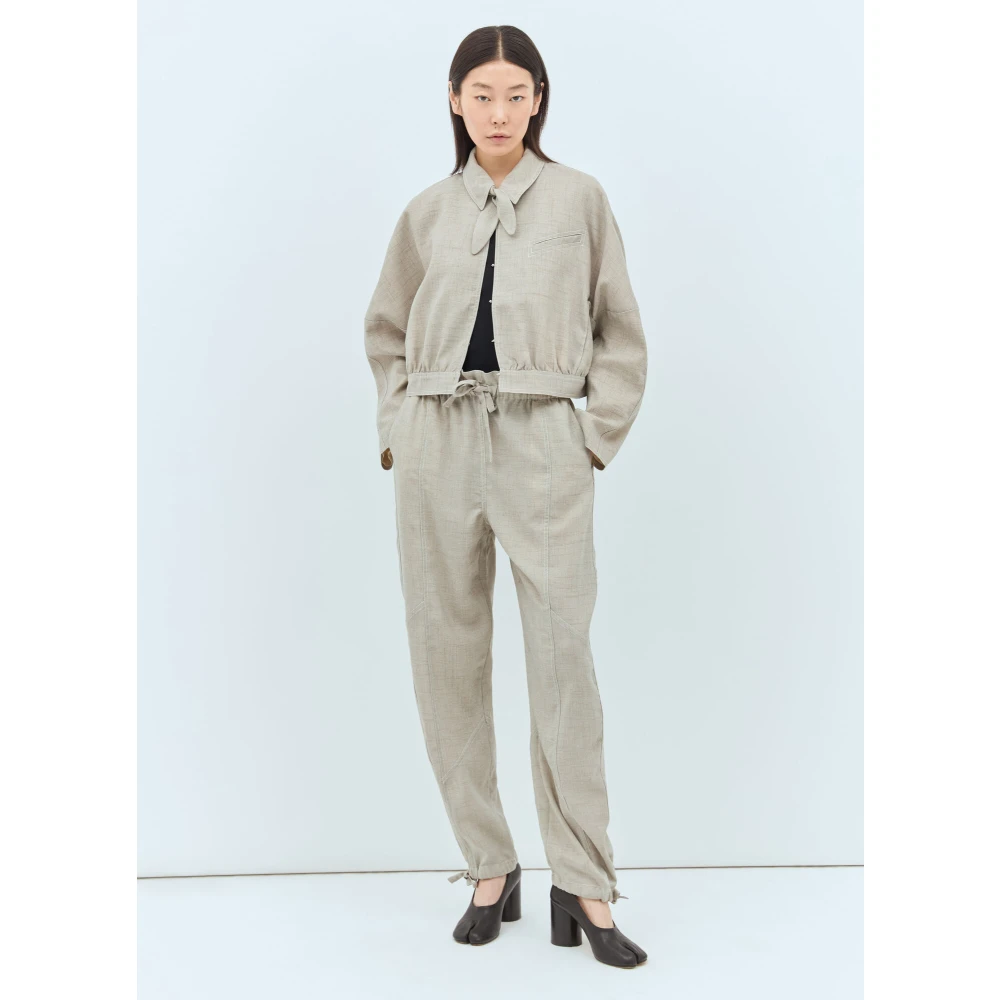 Ganni Klassieke Crop Jas met Topstitching Beige Dames