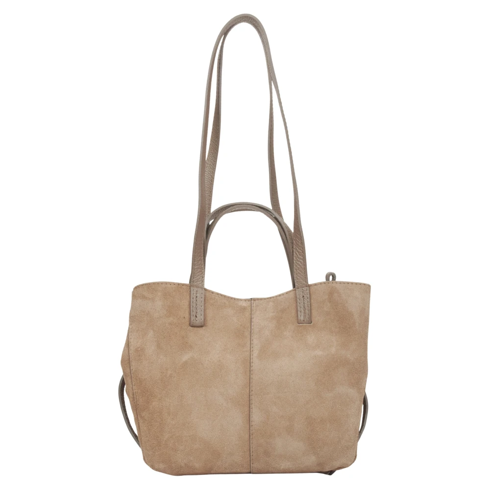 Estro Beige Handtas voor Vrouwen met Lange Handvatten in Premium Italiaans Velours Beige Dames