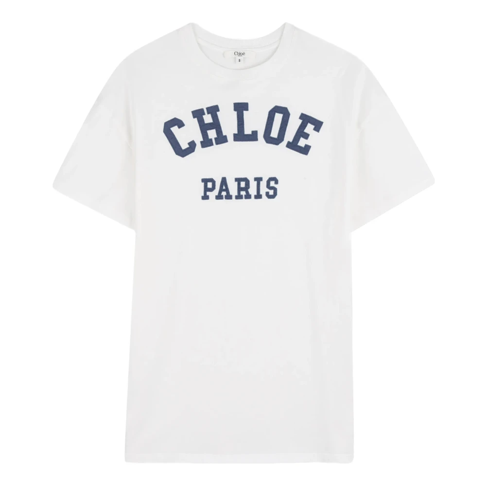 Chloé White Dresses, Female, 5 Y, Round Neck Logo-Appliqué Dress