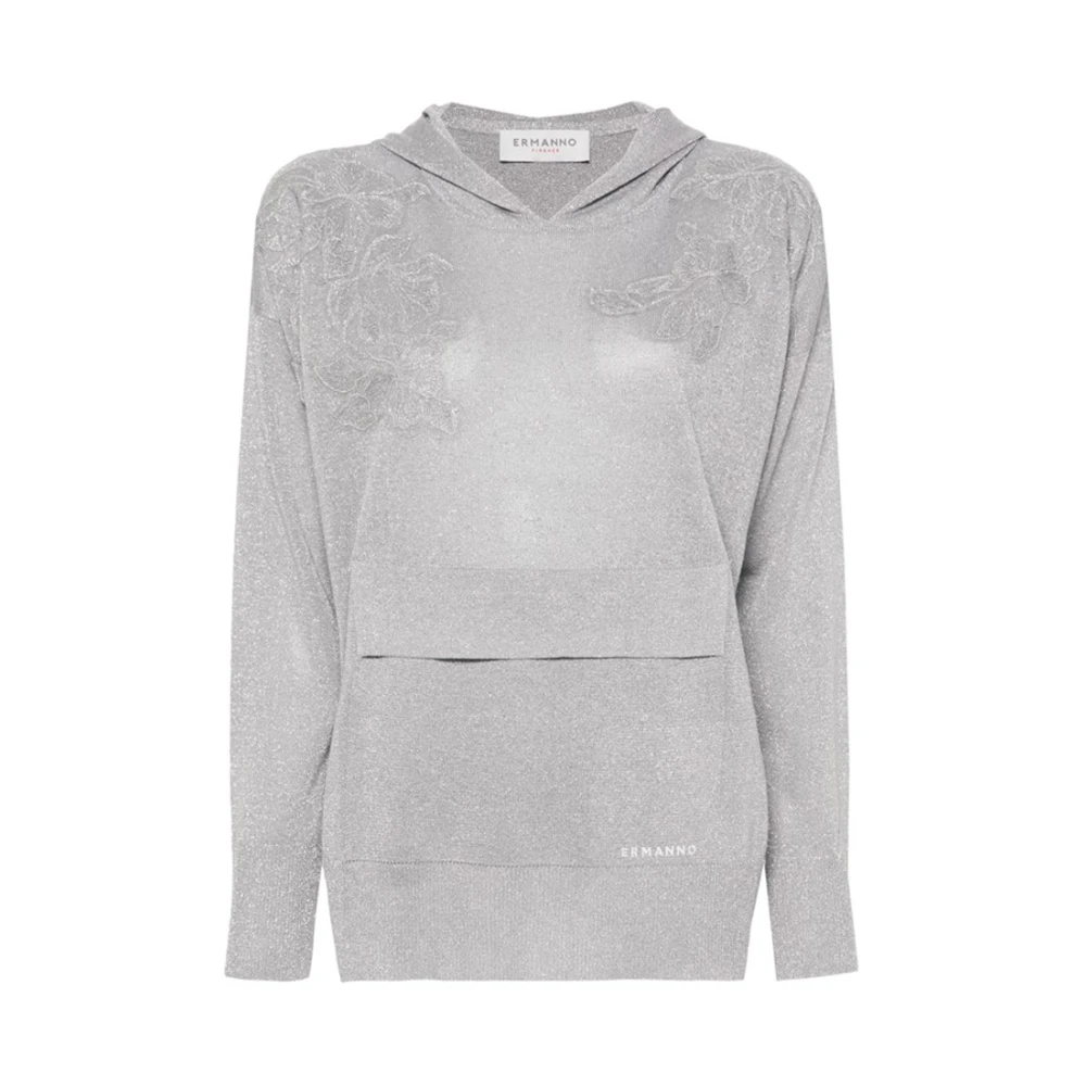 Ermanno Scervino Blomsterbroderi Stickad Hoodie Gray, Dam