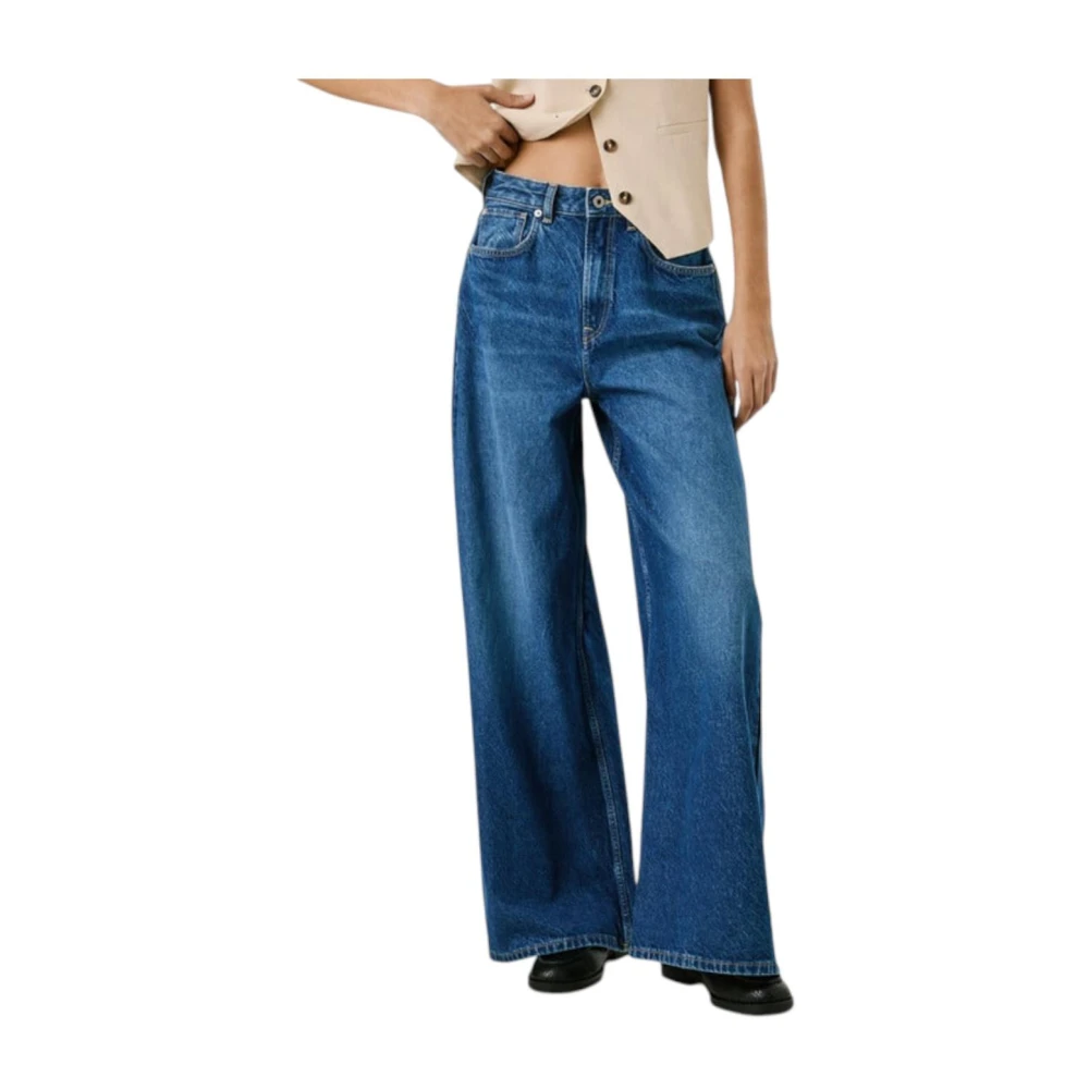 Pepe Jeans Women's Blue Wide Jeans, W24 L32, Wide Leg Denim Trousers