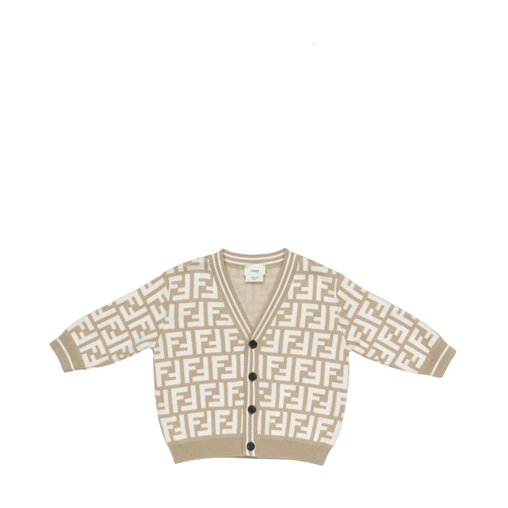 Fendi Monogram V-Neck Cardigan Sweater Brun Beige, Unisex