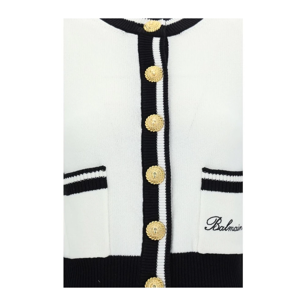 Balmain Kort vest met leeuwenkopknopen White Dames