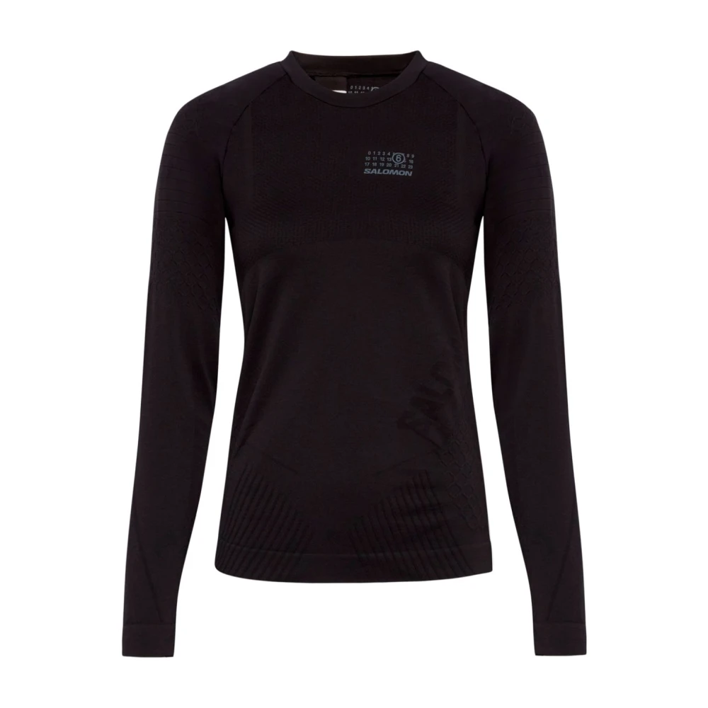 MM6 Maison Margiela Zwarte Logo Print Longsleeve Top Brown Dames