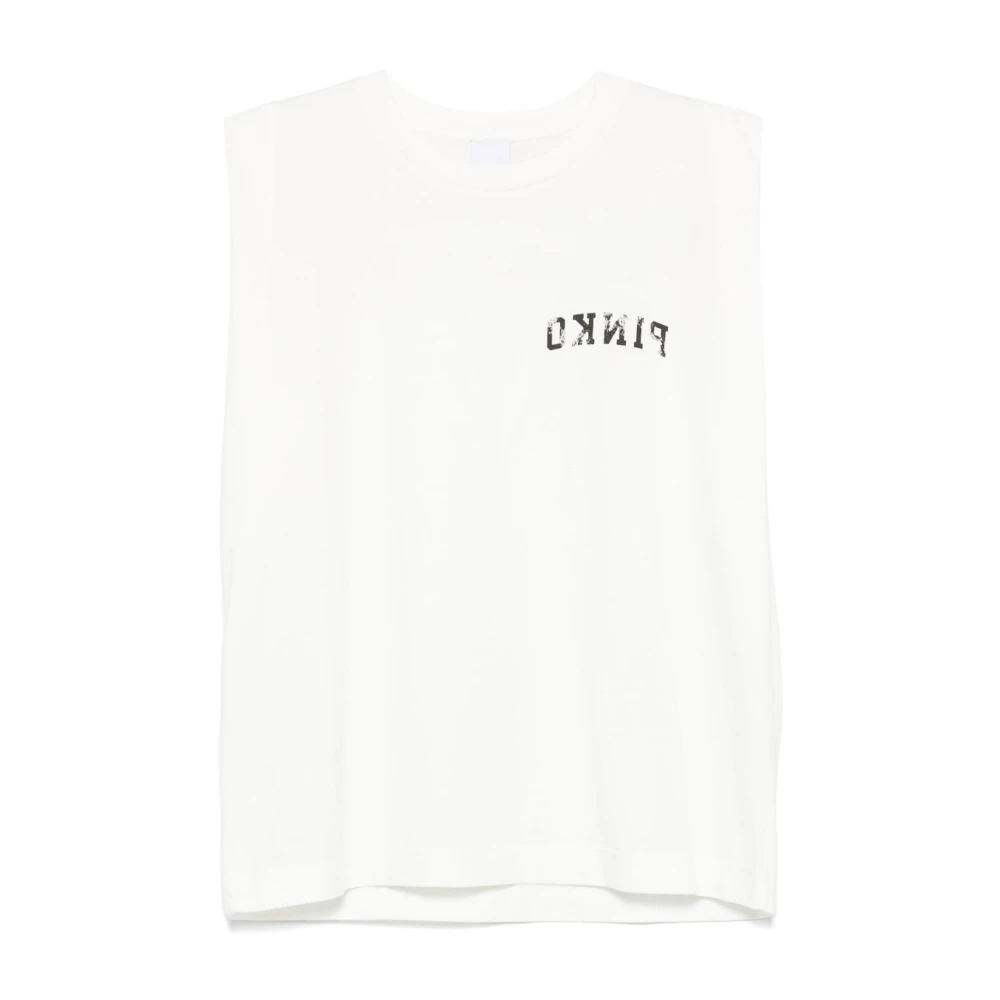 Pinko Witte Crew Neck Mouwloze Tops White Dames