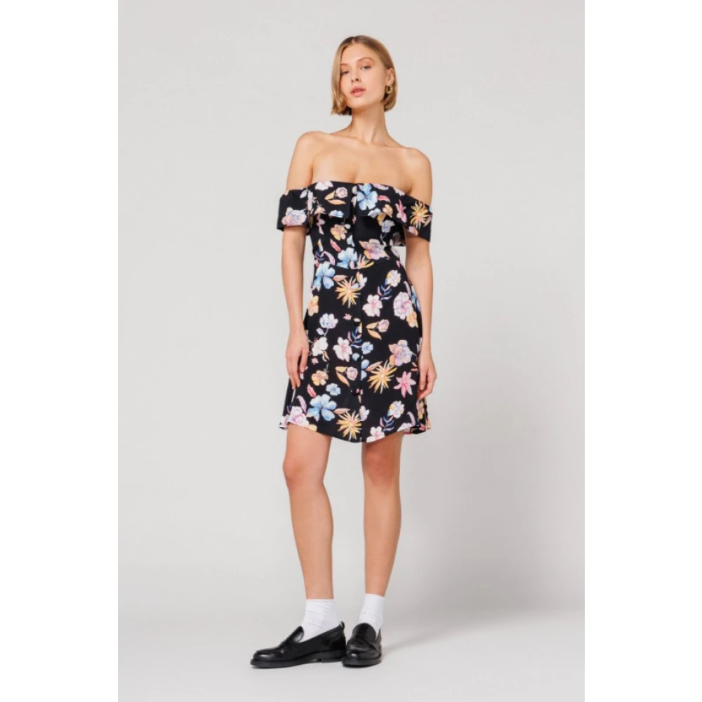 Mar De Margaritas Bloesem Zwart Boothals Jurk Multicolor Dames