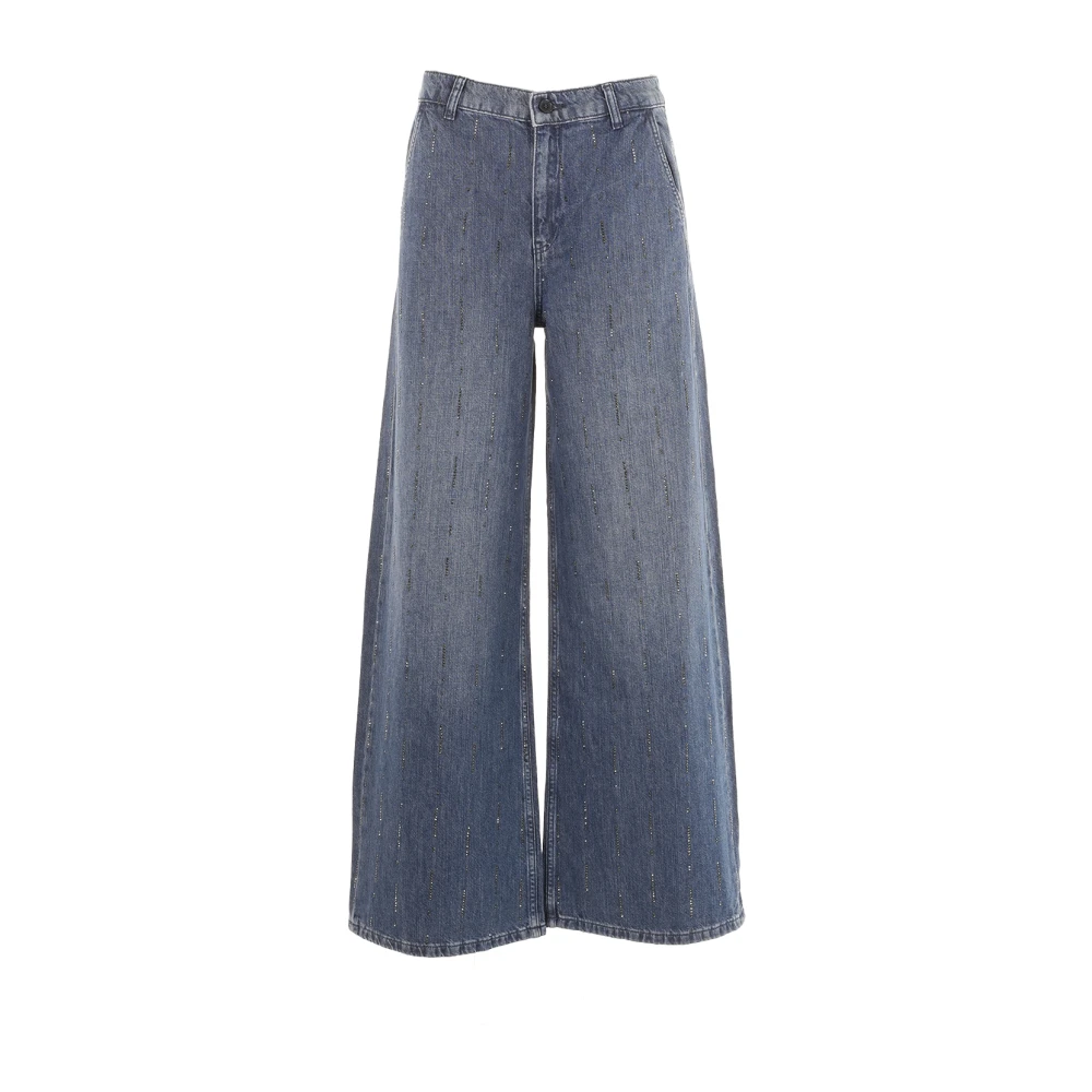Liu Jo Blå Utsvängda Jeans Med Strasstenar