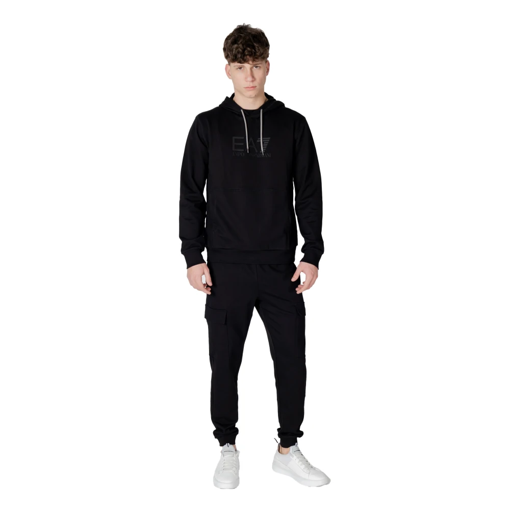 Emporio Armani EA7 Heren Katoenen Capshirt Sweatshirt Lente Zomer Black Heren