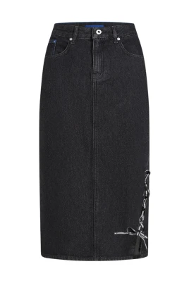 KLJ Tied Denim Midi Skirt