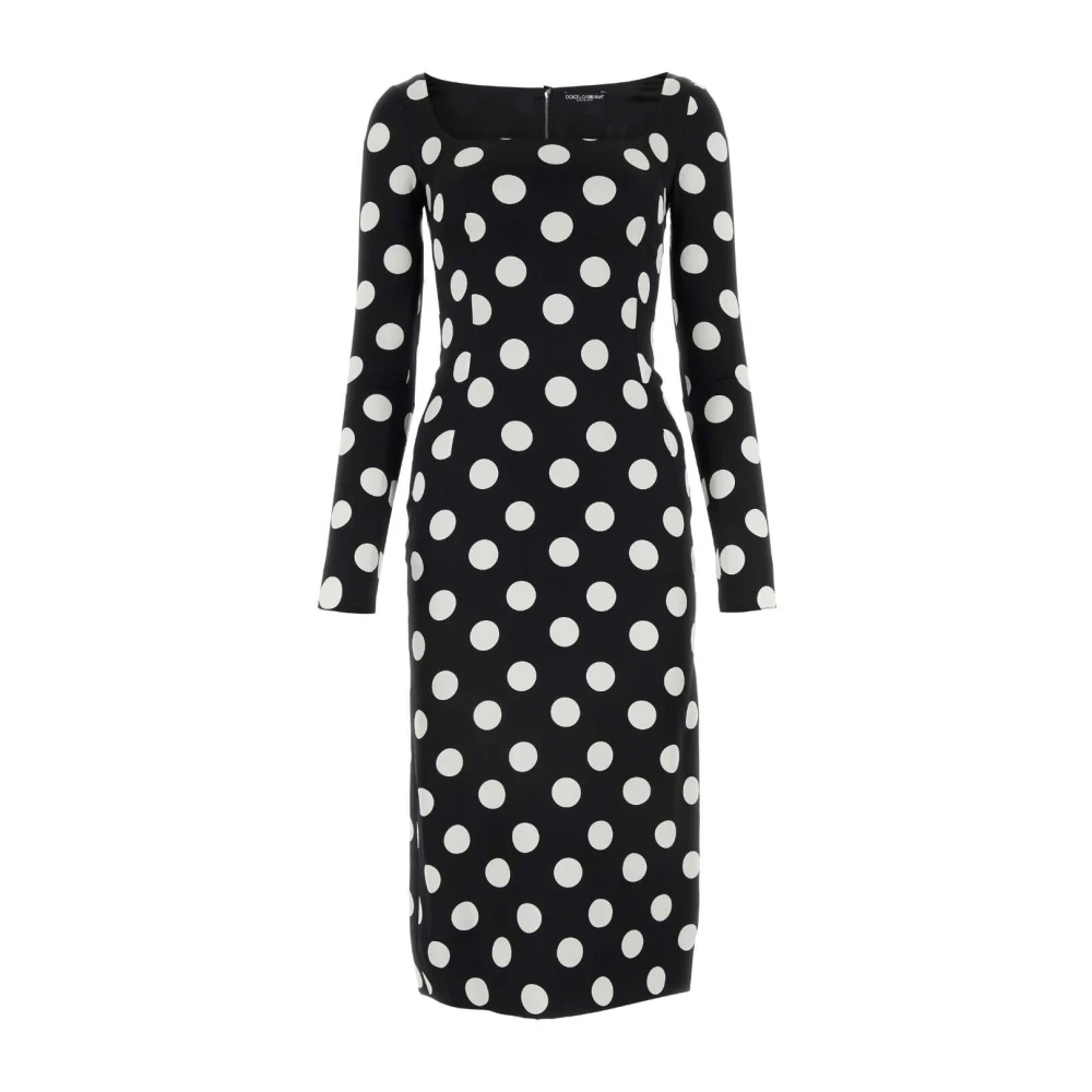 Dolce & Gabbana Zijden polka dot vierkante hals jurk Black Dames