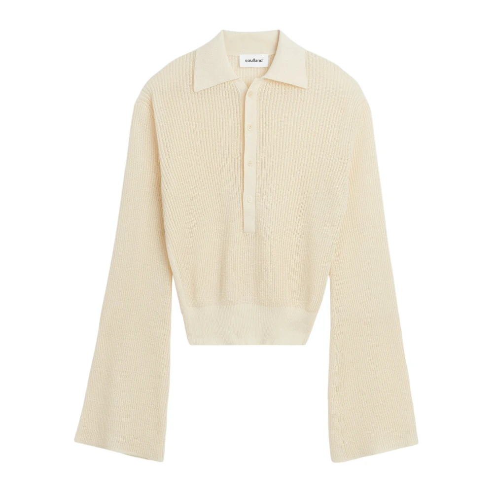 Soulland Doorschijnende Polo Jumper met Wijdvallende Mouwen White Dames