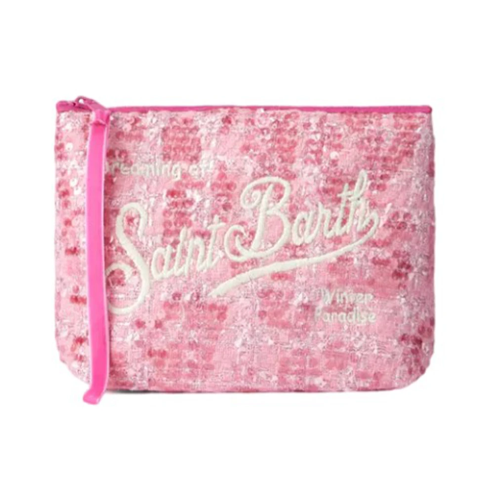 MC2 Saint Barth Geborduurd logo tweed clutch met polsband Pink Dames