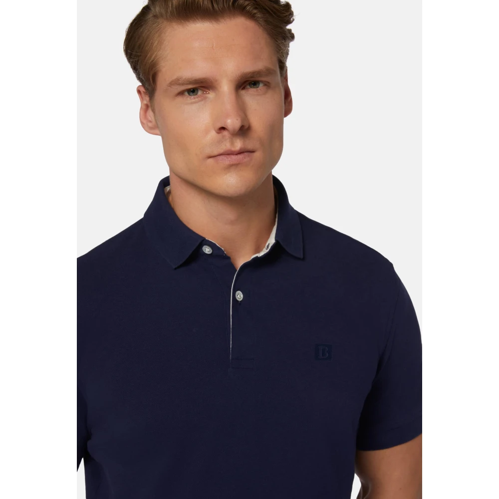 Boggi Milano Regular Fit Katoenen Pique Poloshirt Blue Heren