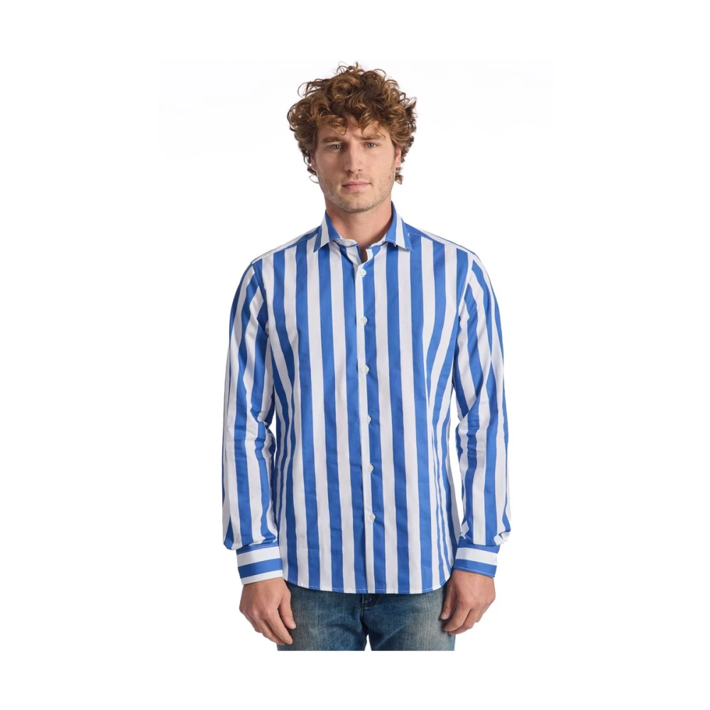 Baldinini Blauw Gestreept Overhemd Slim Fit Met Knopen Blue Heren