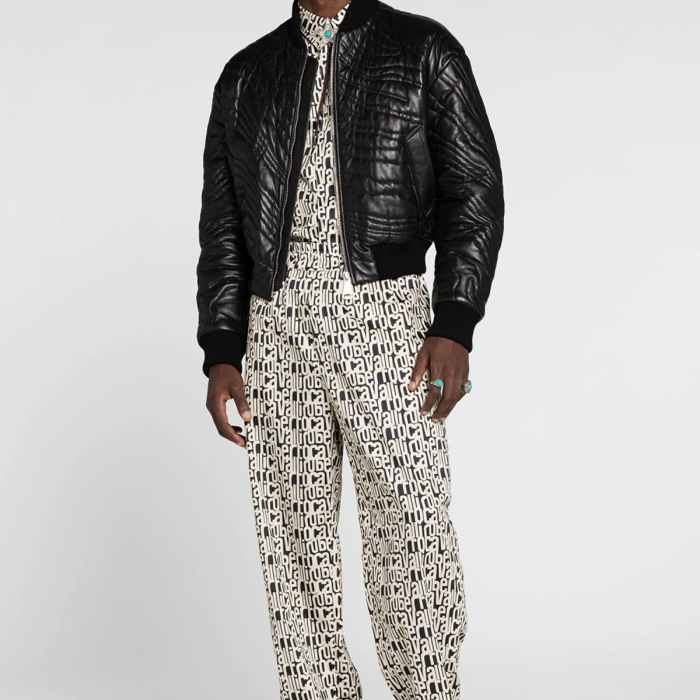 Roberto Cavalli Gewatteerd Leren Bomberjack Black Heren
